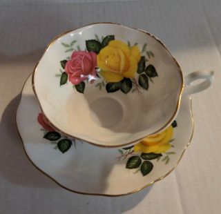 Vintage Royal Albert Tea Cup & Saucer Set W/ Pink & Yellow Roses Gold Trim 3