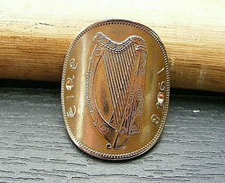 Walking Stick Badge Antique Irish 1948 Harp Penny 3.  1 Cm High,  Ireland,  Eire.