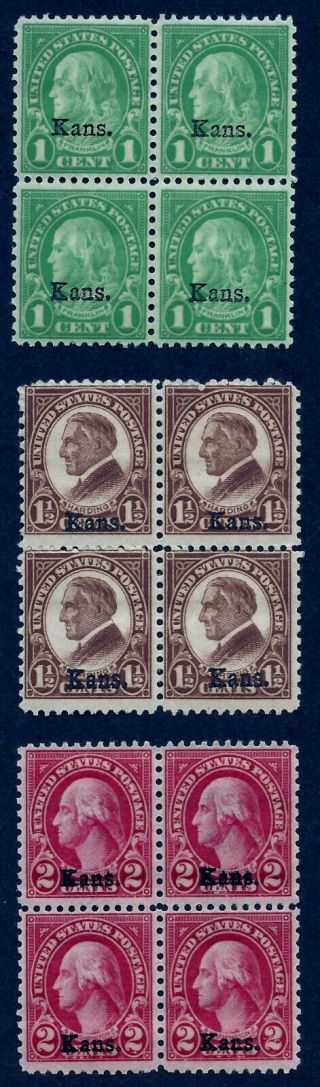 Us Stamp Scott 658 659 660 Mlh - Kansas Overprints - 1929 Blocks Of 4 