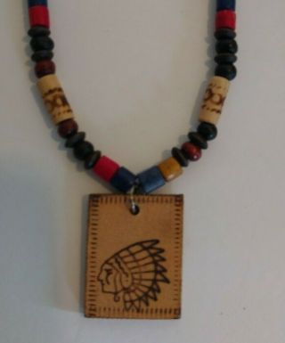 Vintage Wooden Statement Necklace Pendant Boho Wood Beads Tribal Jewelry
