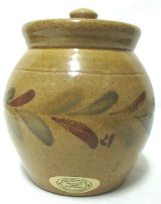 Rockdale Pottery Wisconsin Vintage Jar Crock Container Leaf Print Handmade U.  S.  A