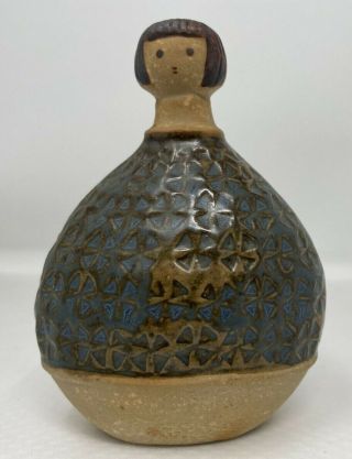 Uctci Mcm Girl In Patterned Dress Vessel Vase Japan Clay Pottery 5 1/4