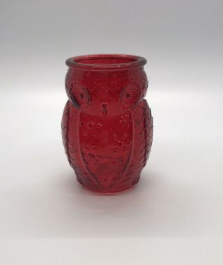 Vintage Ruby Red Westmoreland Glass Owl Toothpick Holder 3”