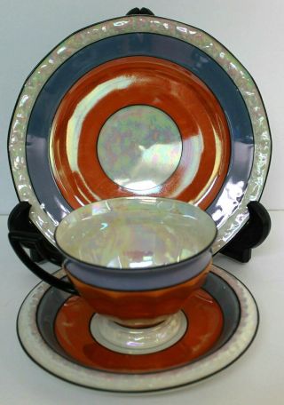Vintage P.  A.  L.  T Cup & Saucer & Side Plate Czecho - Slovakia Lustreware Art Deco