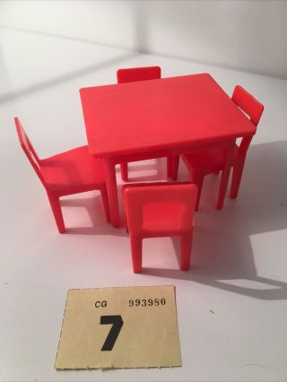Vintage Dolls House Plastic Table And 4 Chairs,  Crib Woolbro Red