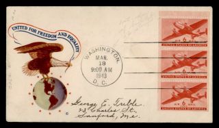 Dr Who 1943 Fdc 6c Airmail Booklet Pane Wwii Patriotic Cachet G06046