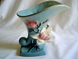 Vintage Roseville Art Pottery Magnolia Blue Cornucopia Vase 184 - 6