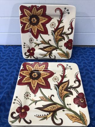 4 Pier 1 Imports One Carynthum 9 " Square Plates Floral Good