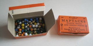 2 Boxes Vintage Graffco Map Tacks Assorted Plastic Heads Needle Point Pins