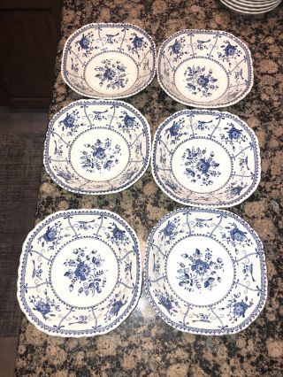Set Of 6 Johnson Brothers Indies Blue Square Cereal Bowls Made In England Euc