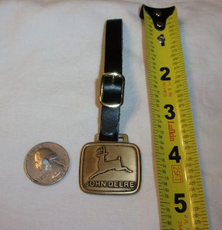 Vintage John Deere Brass Watch Fob On Leather Band/strap