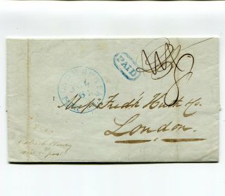 Usa 1842 Liverpool Ship Blue Paid Folded Letter Stampless Great Britain