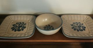 Pfaltzgraff Folk Art Set 2 Basket Weave Salad Plates & 1 Soup Cereal Bowl