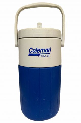 Vintage 1987 Coleman Polylite Blue 1/2 Gallon Thermos 5590 Water Jug Cooler Euc