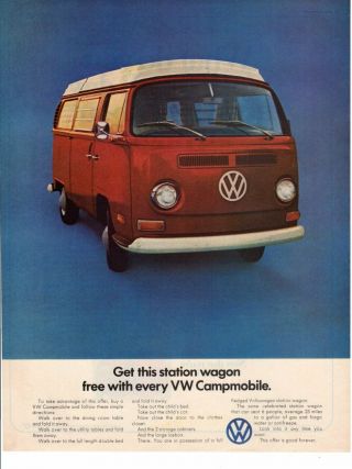 Vintage Print Advertisement Ad Car Vw Volkswagen 1971 Van Campmobile Wagon Cool
