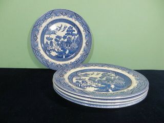 Set Of 5 Churchill Blue Willow Made In England 10 3/8 " Round Dinner Plates Euc