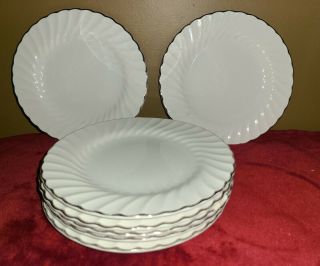 Sheffield Bone White Swirl Platinum Rim Porcelain Fine China Salad Plates Set 7