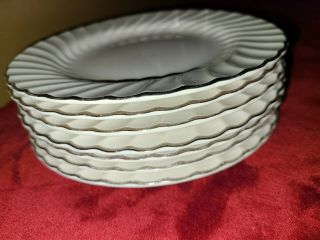 Sheffield Bone White Swirl Platinum Rim Porcelain Fine China Salad Plates Set 7 3