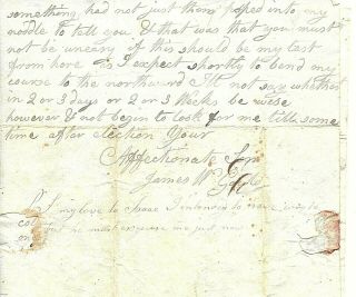 JAMES GOULD AUTOGRAPH LETTER CHARLESTON 1805 TO HIS PARENTS AT NEWPORT R.  I. 3