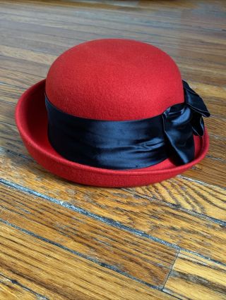 Vintage Amanda Smith Red 100 Wool Hat Made In Italy Red Hat Formalwear Costume