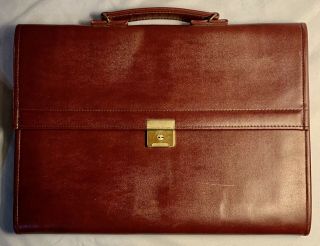 Vintage Maroon Locking Leather Briefcase Atache Case,