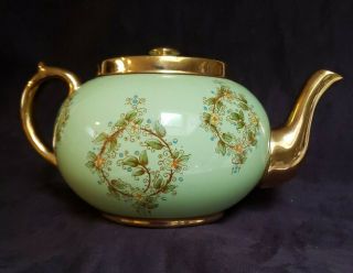 Vintage Gibson Teapot Green Floral Gold Staffordshire England Vguc