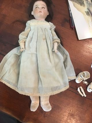 Am Made In Germany Vintage 14” Doll Bisque Head Leather Body