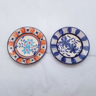 2 Vintage Portugal Handpainted Floral Ceramic Trinket Dishes Signed Patalima