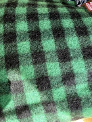 Vintage Kenwood Roundup Green & Black Plaid Wool Blanket 80 X 68
