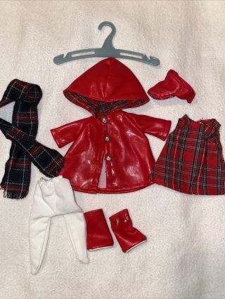 Vintage Vogue Ginny Doll Rain Tagged Red Dress Raincoat Boots Scarf Hat Tights,