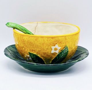Vtg Maruhon Ware Hand Painted Floral & Leaf Bowl Ladle Saucer 6”l 5.  25”w 3”h
