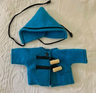 Vintage 1950s Vogue Ginny Doll Clothes Turquoise Blue Wool Felt Car Coat & Hat