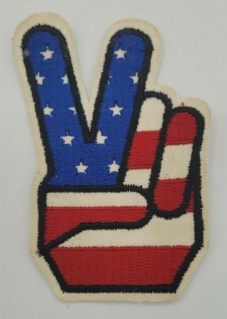 Vintage 1970s Peace Sign American Flag Sew On Patch Biker Motorcycle Usa Hippie