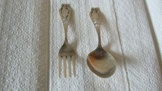 Vintage Ssmc Sterling Silver Set Of Baby Fork And Spoon,  Nicely Detailed