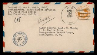 Dr Who 1944 Navy 1st Mar Div Airmail To Usa Wwii Censored F99744