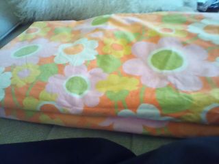 Vtg Pacific Percale Full Size Fitted/flat Sheets Mod Flower/pink/orange/green B