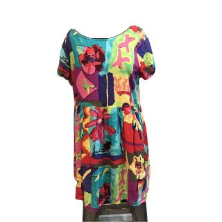 Vtg Carole Little Sport Lagenlook Art To Wear Short Sleeve Rayon Dress Sz Xl
