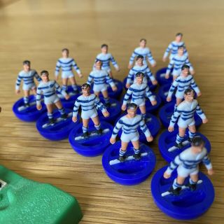 Vintage Subbuteo Table Rugby Team Spares Blue Kit - 15 Players,  Kicker 1970s 2