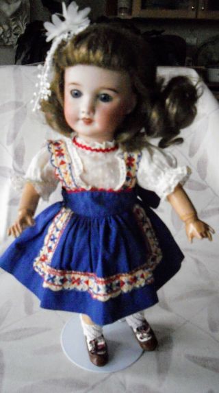 Bleuette “swiss Miss” Costume Dress,  Blue &white,  Dotted Swiss With Deco.  Ribbon