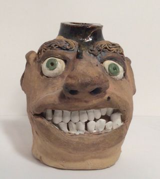 Ugly Face Jug With Clay Teeth Signed By Artist