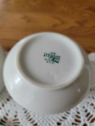 Vintage Syracuse Pottery Restaurant Ware Sugar Creamer Set Green On White 3