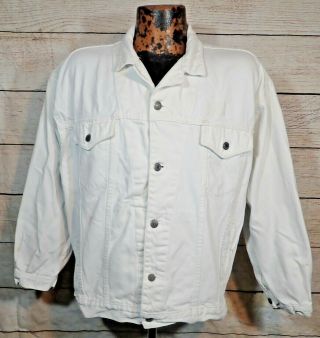 Vintage Gap Mens L White Denim Jean Trucker Jacket Retro Grunge 90s Made In Usa