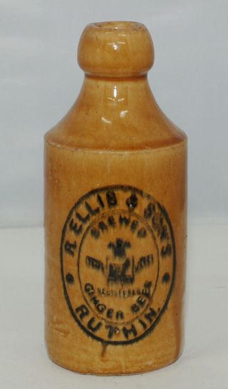 Antique R.  Ellis & Sons Ruthin Wales W/ Goat Stoneware Ginger Beer Bottle Stiff