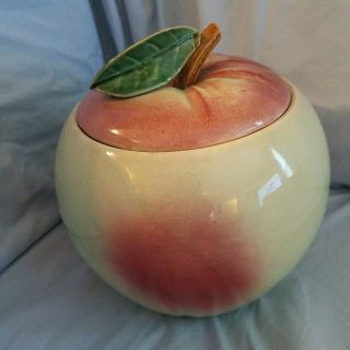 Vintage Mccoy Pottery - Blushing Apple Cookie Jar Yellow & Red 8”x8”x8”
