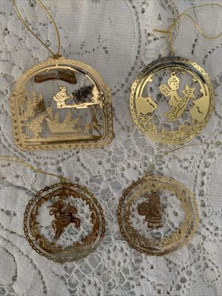 Set Of 4 Vintage Ornate Cut - Out Metal Christmas Ornaments 2 - 1/2 "