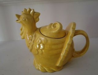 Vintage Yellow Red Wing Rooster Teapot