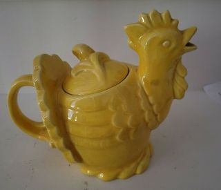 Vintage Yellow Red Wing Rooster Teapot 3