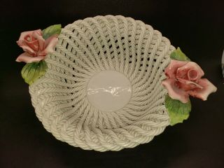 Vtg Woven Ceramic Porcelain Rope Flower Basket Made In Italy Home Decor 9 " X3 "