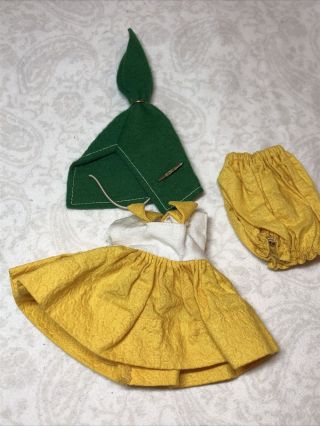 8” Vintage Vogue Ginny 1950’s Outfit Tagged Yellow Tulip Flower Dress & Hat P44
