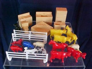 Vintage Plastic Marx Bathroom Kitchen Toy Dollhouse Set Farm Animals Fence